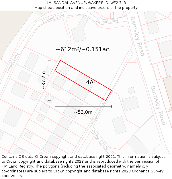 4A, SANDAL AVENUE, WAKEFIELD, WF2 7LR: Plot and title map