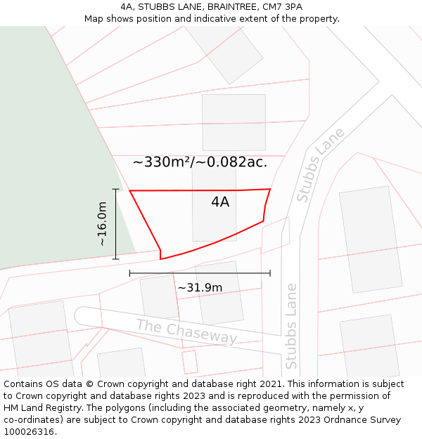 4A, STUBBS LANE, BRAINTREE, CM7 3PA: Plot and title map