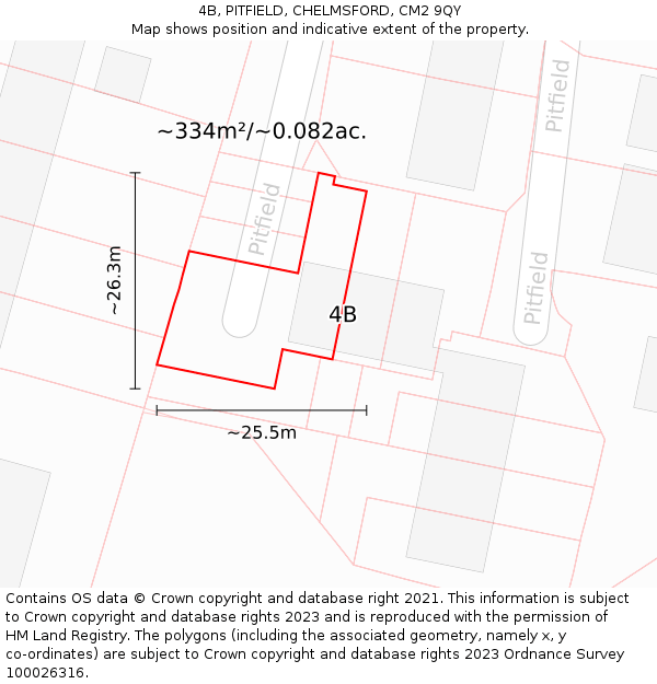 4B, PITFIELD, CHELMSFORD, CM2 9QY: Plot and title map