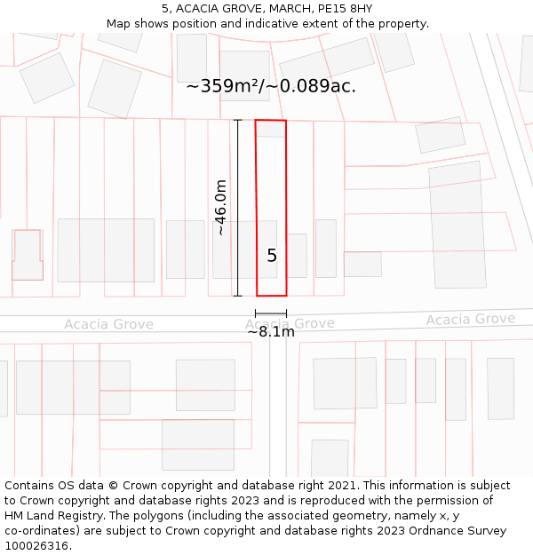 5, ACACIA GROVE, MARCH, PE15 8HY: Plot and title map