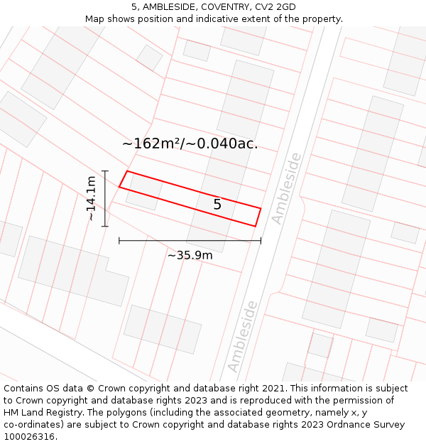 5, AMBLESIDE, COVENTRY, CV2 2GD: Plot and title map