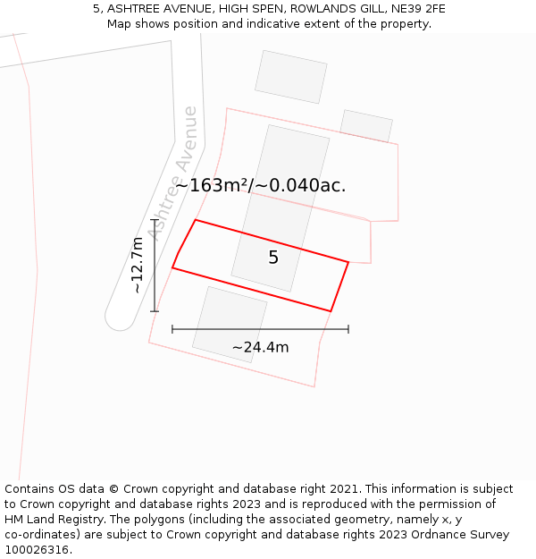 5, ASHTREE AVENUE, HIGH SPEN, ROWLANDS GILL, NE39 2FE: Plot and title map