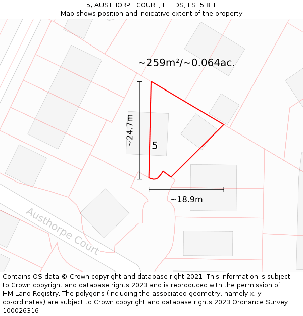 5, AUSTHORPE COURT, LEEDS, LS15 8TE: Plot and title map