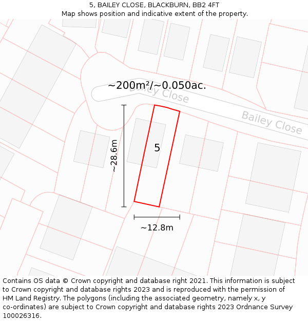 5, BAILEY CLOSE, BLACKBURN, BB2 4FT: Plot and title map