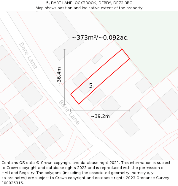 5, BARE LANE, OCKBROOK, DERBY, DE72 3RG: Plot and title map