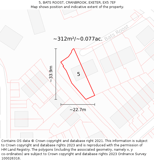 5, BATS ROOST, CRANBROOK, EXETER, EX5 7EF: Plot and title map