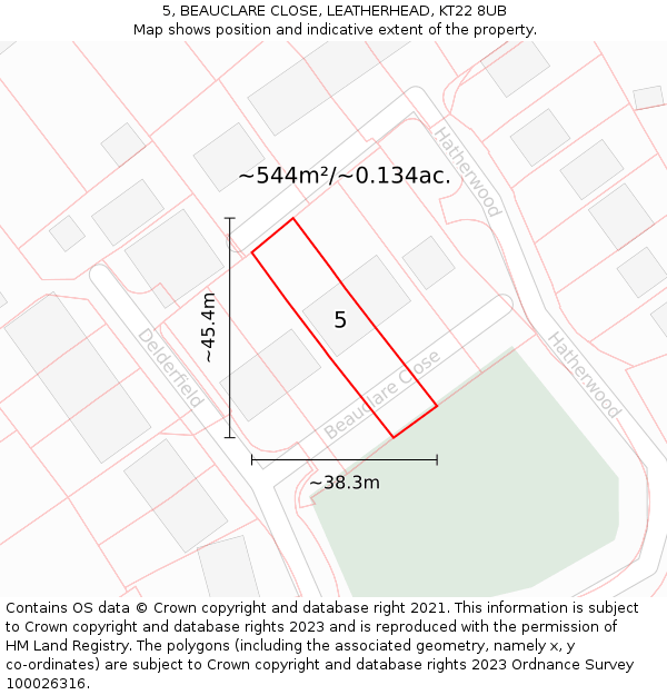 5, BEAUCLARE CLOSE, LEATHERHEAD, KT22 8UB: Plot and title map