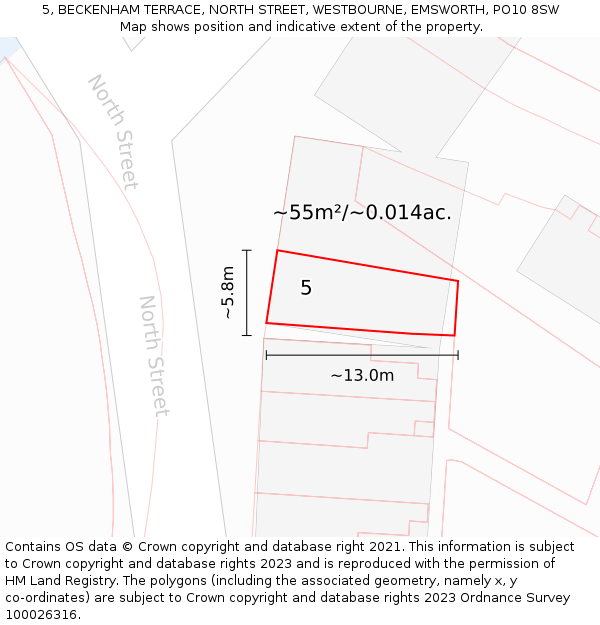 5, BECKENHAM TERRACE, NORTH STREET, WESTBOURNE, EMSWORTH, PO10 8SW: Plot and title map