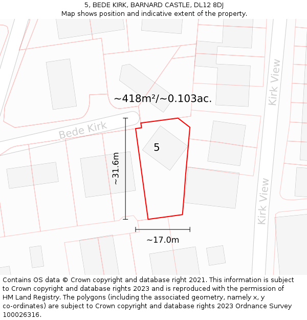 5, BEDE KIRK, BARNARD CASTLE, DL12 8DJ: Plot and title map