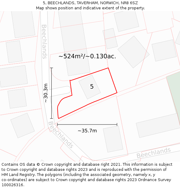 5, BEECHLANDS, TAVERHAM, NORWICH, NR8 6SZ: Plot and title map