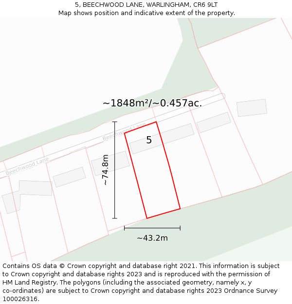 5, BEECHWOOD LANE, WARLINGHAM, CR6 9LT: Plot and title map