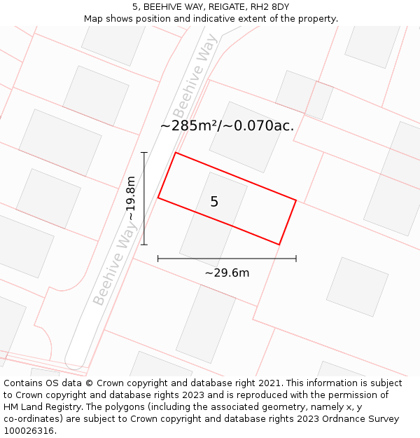 5, BEEHIVE WAY, REIGATE, RH2 8DY: Plot and title map