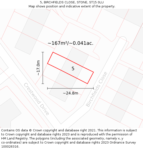 5, BIRCHFIELDS CLOSE, STONE, ST15 0LU: Plot and title map