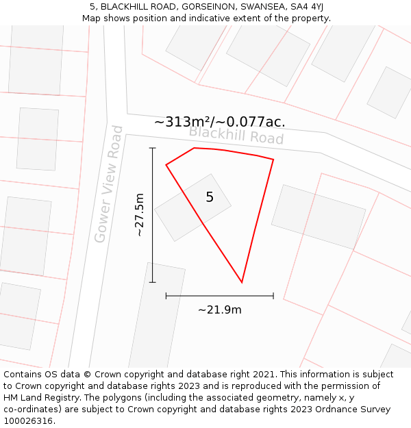 5, BLACKHILL ROAD, GORSEINON, SWANSEA, SA4 4YJ: Plot and title map