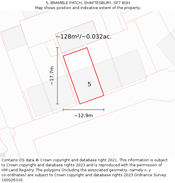 5, BRAMBLE PATCH, SHAFTESBURY, SP7 8GH: Plot and title map
