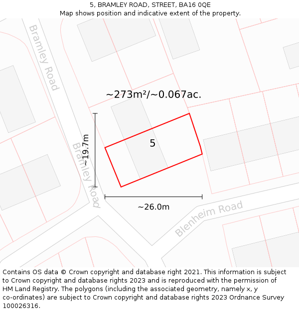 5, BRAMLEY ROAD, STREET, BA16 0QE: Plot and title map