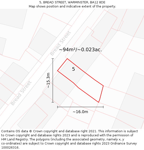 5, BREAD STREET, WARMINSTER, BA12 8DE: Plot and title map