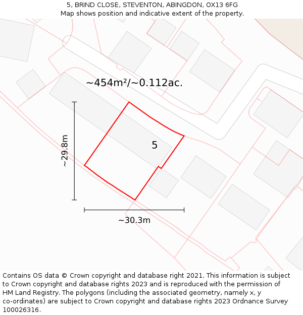 5, BRIND CLOSE, STEVENTON, ABINGDON, OX13 6FG: Plot and title map