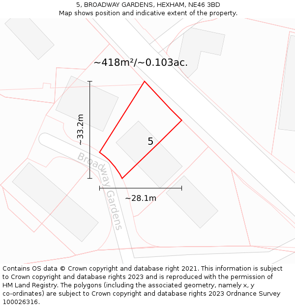 5, BROADWAY GARDENS, HEXHAM, NE46 3BD: Plot and title map