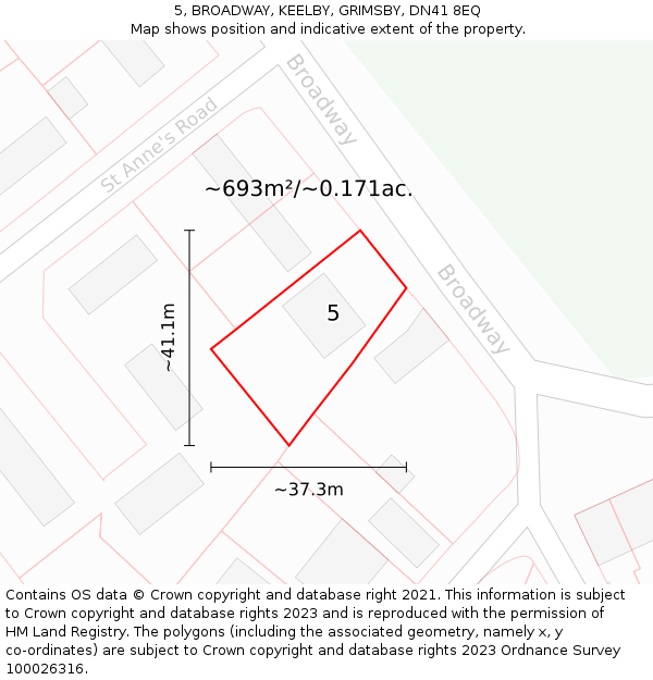 5, BROADWAY, KEELBY, GRIMSBY, DN41 8EQ: Plot and title map