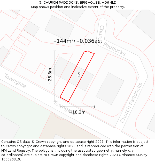 5, CHURCH PADDOCKS, BRIGHOUSE, HD6 4LD: Plot and title map