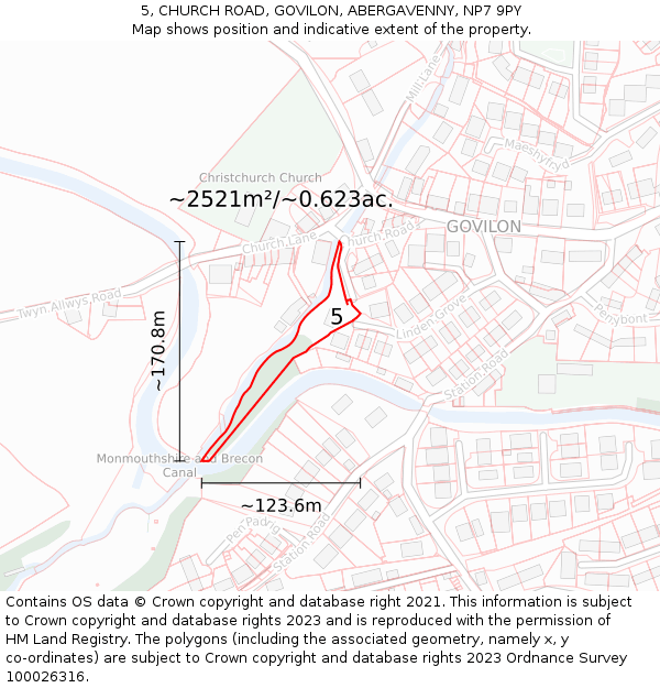 5, CHURCH ROAD, GOVILON, ABERGAVENNY, NP7 9PY: Plot and title map
