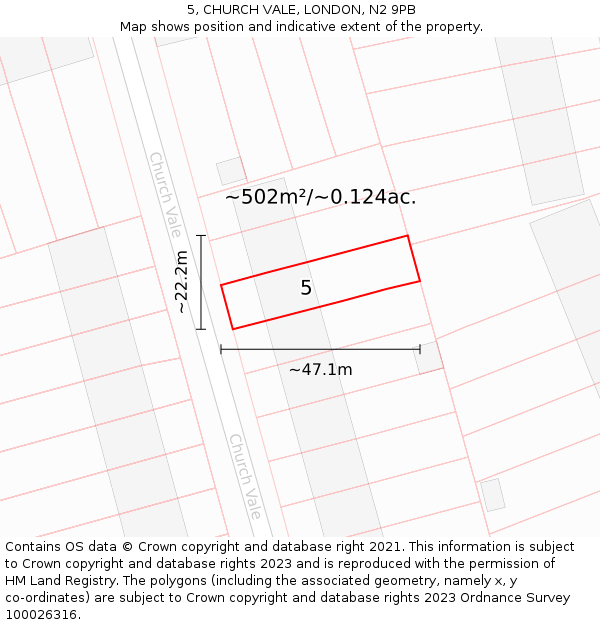 5, CHURCH VALE, LONDON, N2 9PB: Plot and title map