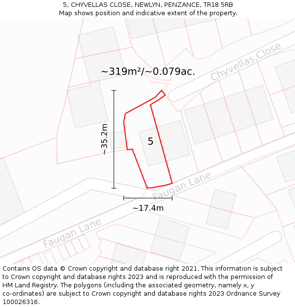 5, CHYVELLAS CLOSE, NEWLYN, PENZANCE, TR18 5RB: Plot and title map