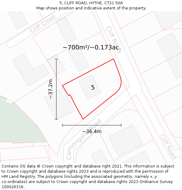 5, CLIFF ROAD, HYTHE, CT21 5XA: Plot and title map