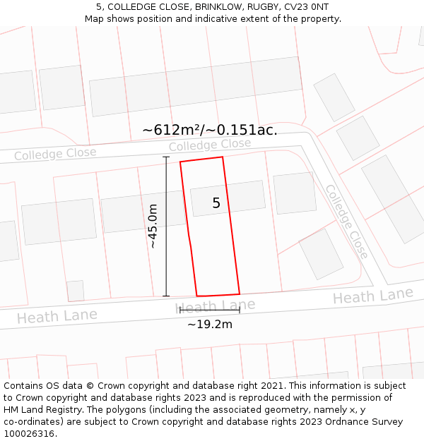 5, COLLEDGE CLOSE, BRINKLOW, RUGBY, CV23 0NT: Plot and title map
