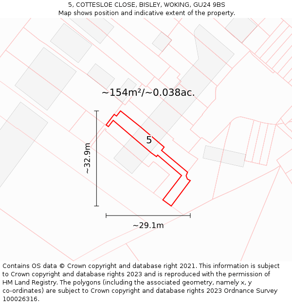 5, COTTESLOE CLOSE, BISLEY, WOKING, GU24 9BS: Plot and title map