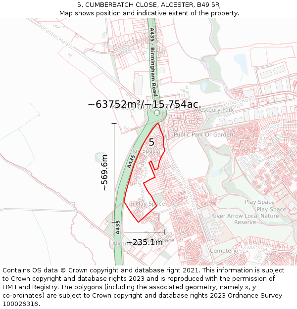 5, CUMBERBATCH CLOSE, ALCESTER, B49 5RJ: Plot and title map
