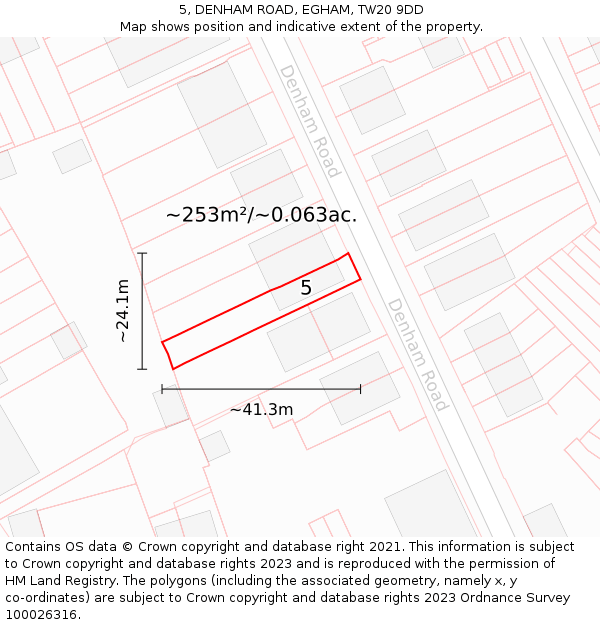 5, DENHAM ROAD, EGHAM, TW20 9DD: Plot and title map