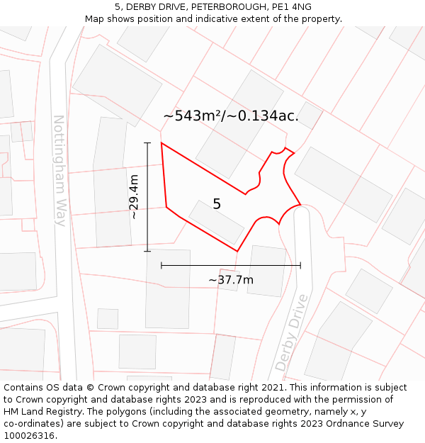 5, DERBY DRIVE, PETERBOROUGH, PE1 4NG: Plot and title map
