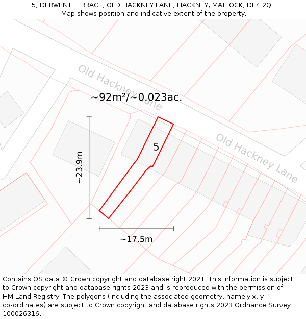 5, DERWENT TERRACE, OLD HACKNEY LANE, HACKNEY, MATLOCK, DE4 2QL: Plot and title map
