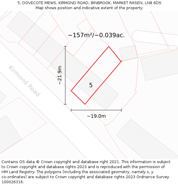 5, DOVECOTE MEWS, KIRMOND ROAD, BINBROOK, MARKET RASEN, LN8 6DS: Plot and title map