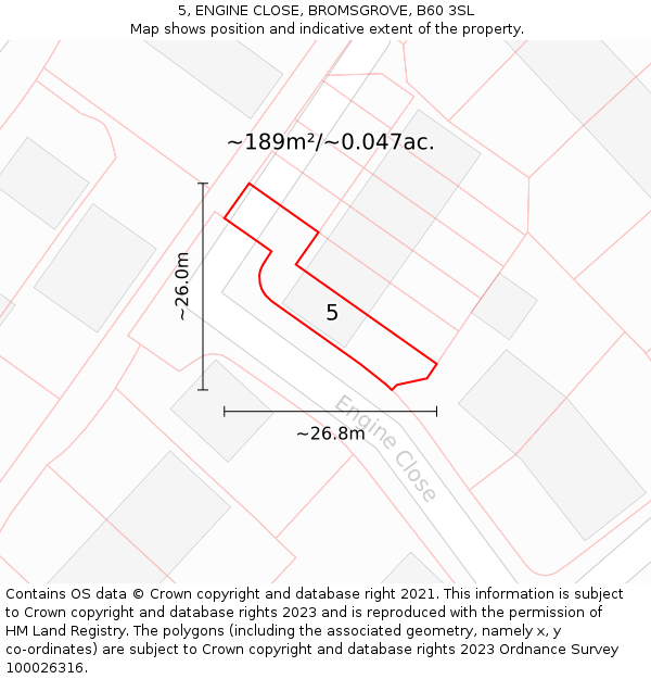 5, ENGINE CLOSE, BROMSGROVE, B60 3SL: Plot and title map