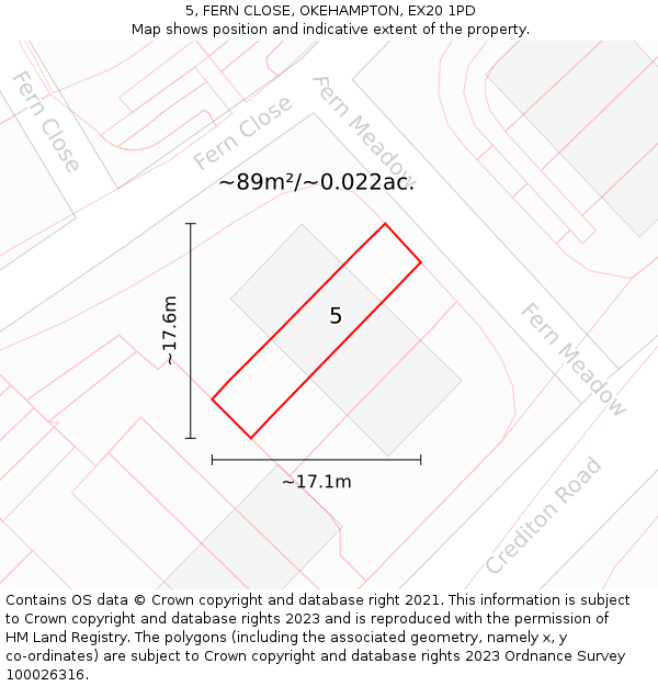 5, FERN CLOSE, OKEHAMPTON, EX20 1PD: Plot and title map