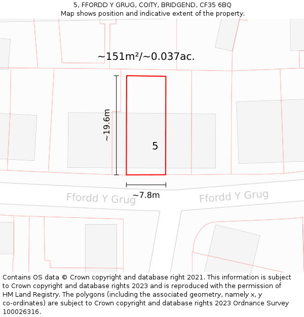 5, FFORDD Y GRUG, COITY, BRIDGEND, CF35 6BQ: Plot and title map