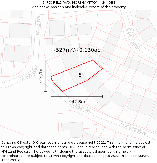 5, FOXFIELD WAY, NORTHAMPTON, NN4 5BE: Plot and title map