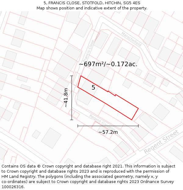 5, FRANCIS CLOSE, STOTFOLD, HITCHIN, SG5 4ES: Plot and title map