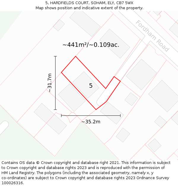 5, HARDFIELDS COURT, SOHAM, ELY, CB7 5WX: Plot and title map