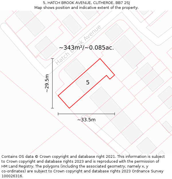 5, HATCH BROOK AVENUE, CLITHEROE, BB7 2SJ: Plot and title map