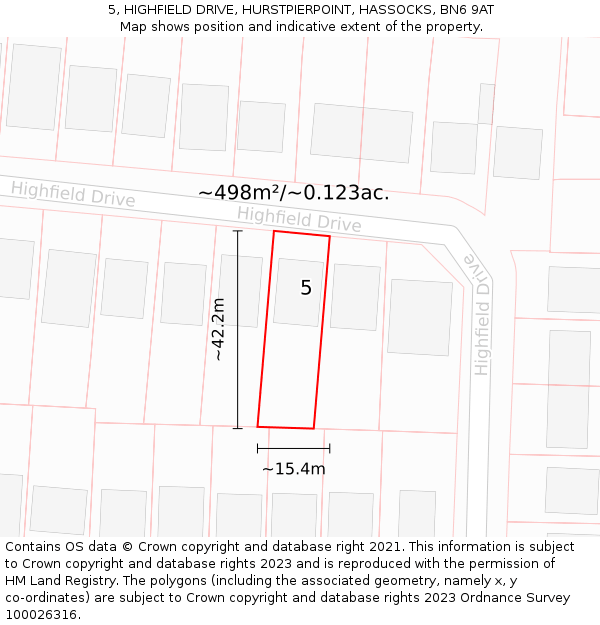 5, HIGHFIELD DRIVE, HURSTPIERPOINT, HASSOCKS, BN6 9AT: Plot and title map