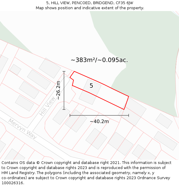 5, HILL VIEW, PENCOED, BRIDGEND, CF35 6JW: Plot and title map