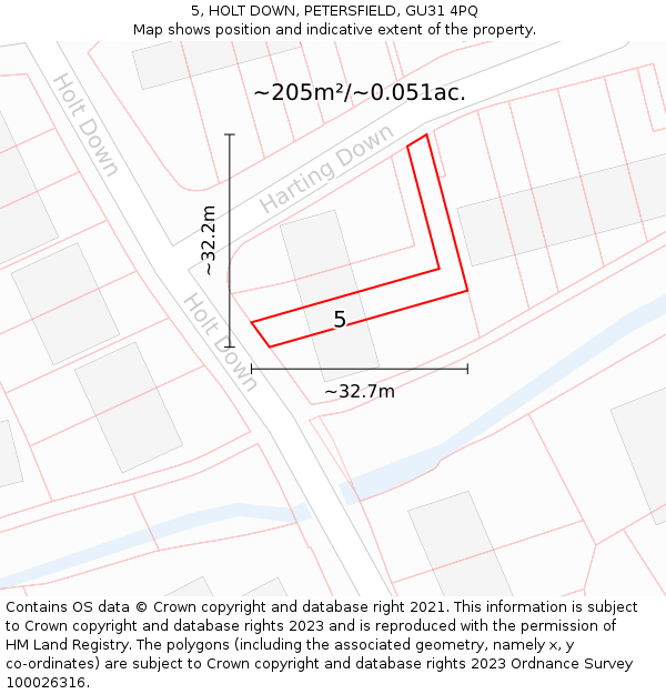 5, HOLT DOWN, PETERSFIELD, GU31 4PQ: Plot and title map