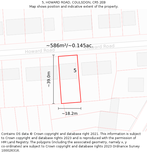 5, HOWARD ROAD, COULSDON, CR5 2EB: Plot and title map