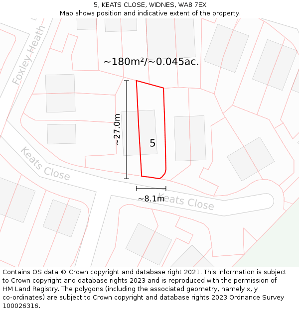 5, KEATS CLOSE, WIDNES, WA8 7EX: Plot and title map