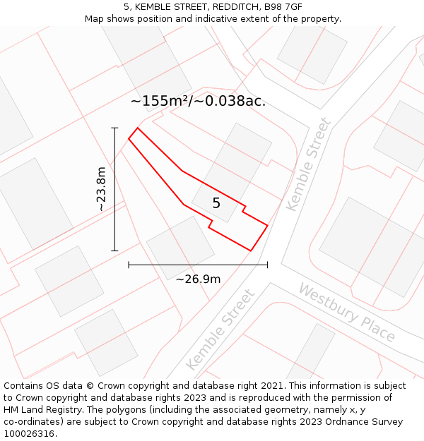 5, KEMBLE STREET, REDDITCH, B98 7GF: Plot and title map