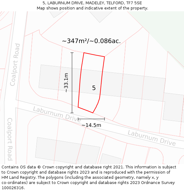 5, LABURNUM DRIVE, MADELEY, TELFORD, TF7 5SE: Plot and title map